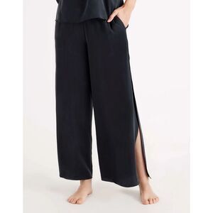 Quince Black Wide-Leg Satin Lounge Pants